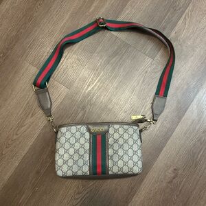 Beige and Red Crossbody Bag